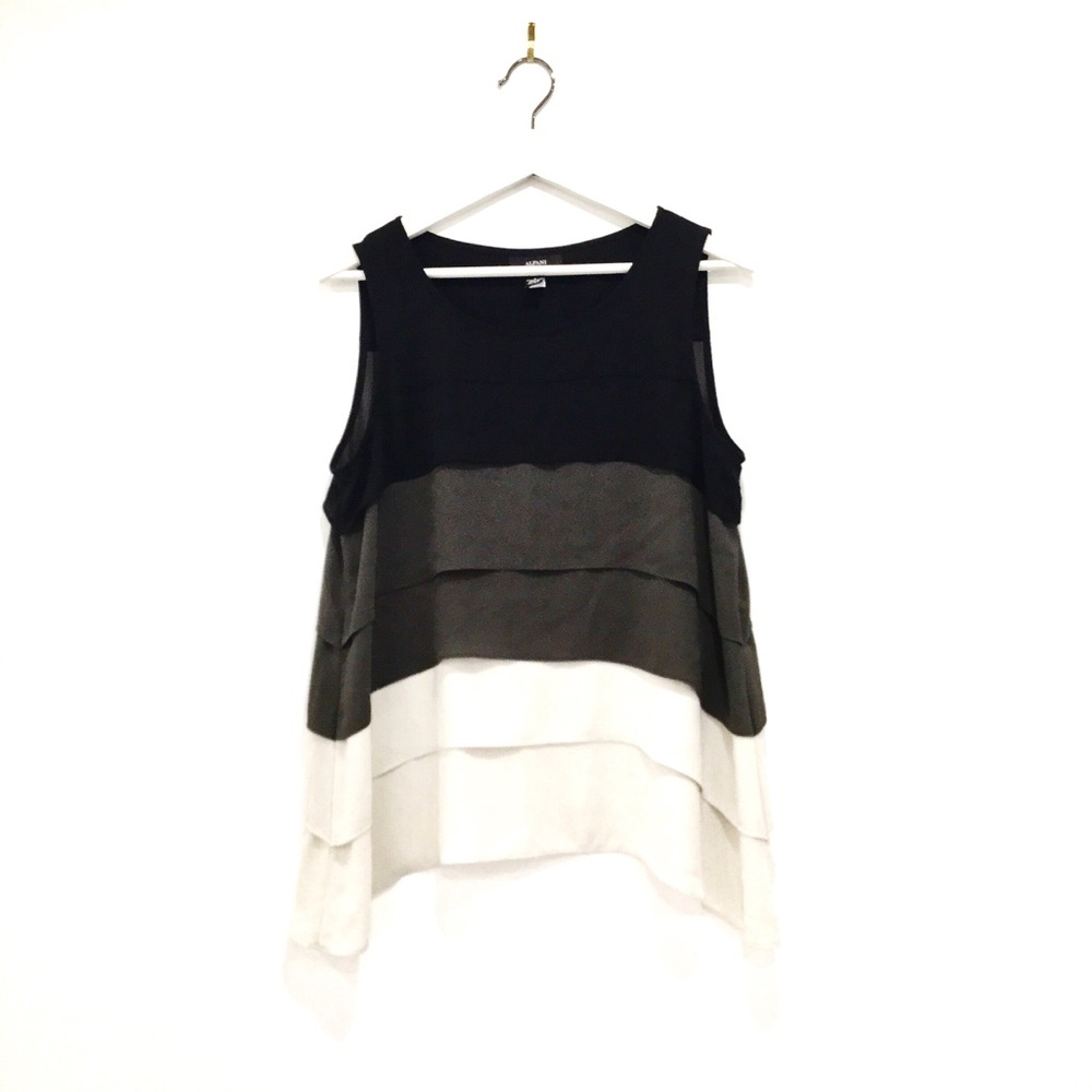 Chic Alfani Flowy Asymmetric Ruffle Sleeveless Blouse Work Chic Sz 8